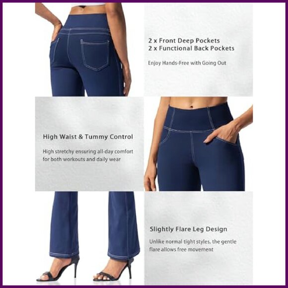 High Waist Bootcut Yoga Pants with Pockets, Tummy Control, Flare Leg - Picture 6 of 8